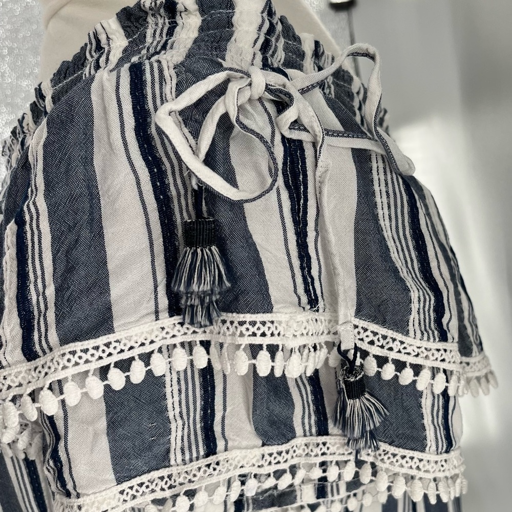 Luxology Dress Striped Off the Shoulder Short Sleeves Ruffle Coastal Nau… - Picture 9 of 13